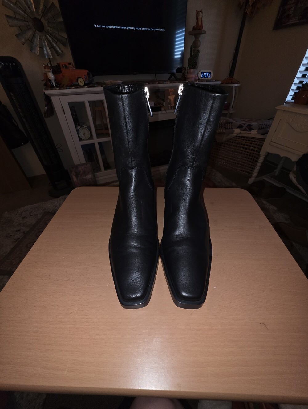 ZARA Western Square Toe Ankle Mid-calf Zip Boots Black Leather Size 6/36 NICE!!